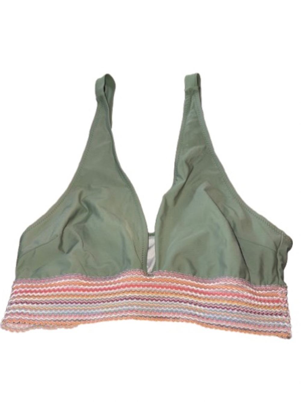 Blooming Jelly Olive Green bikini top with Multicolor Scalloped Band size XL